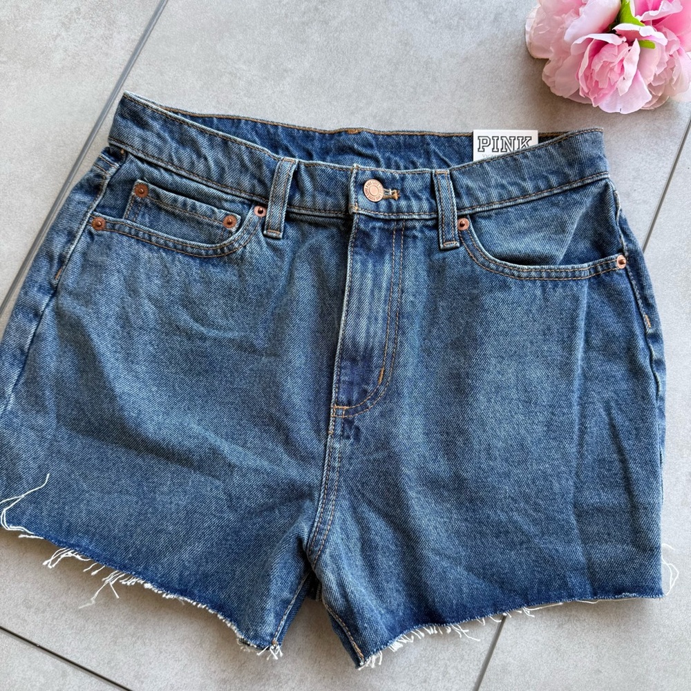 Pink VICTORIA SECRET SHORTS HIGH-WAISTED CUT OFF SZ 27 BLUE NWT 100% Cotton